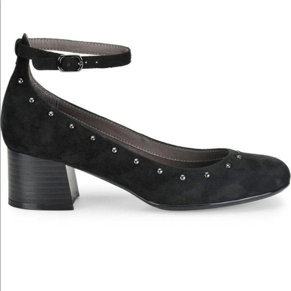 EuroSoft by Sofft Devi Black Suede Studded Block Heel Pumps 8 - Picture 2 of 9